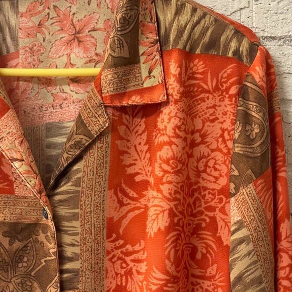 Vintage Fall Inspired short sleeve shirt blouse button-up Size L - Picture 3 of 9